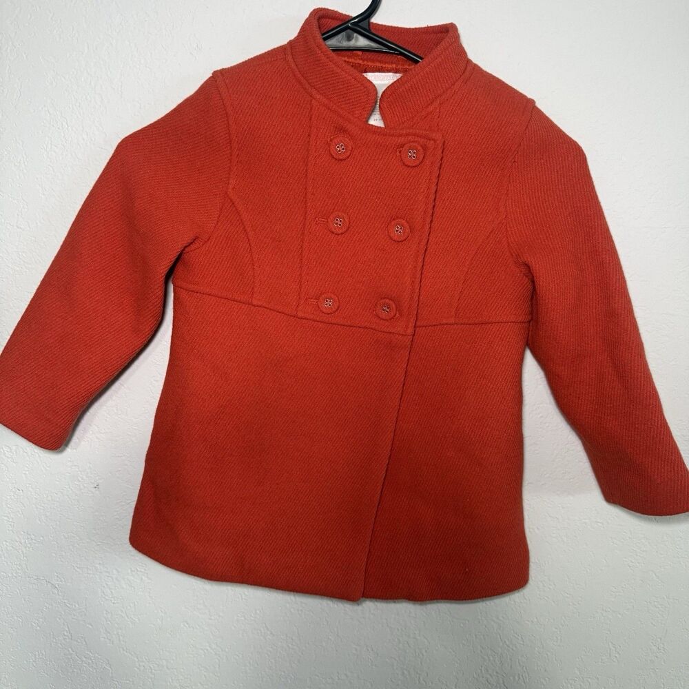 Janie and Jack Girls Orange Wool Blend Double Breasted Coat Size 2T-3T